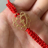 12PCS Braided Nylon Thread Heart Cross Bracelet