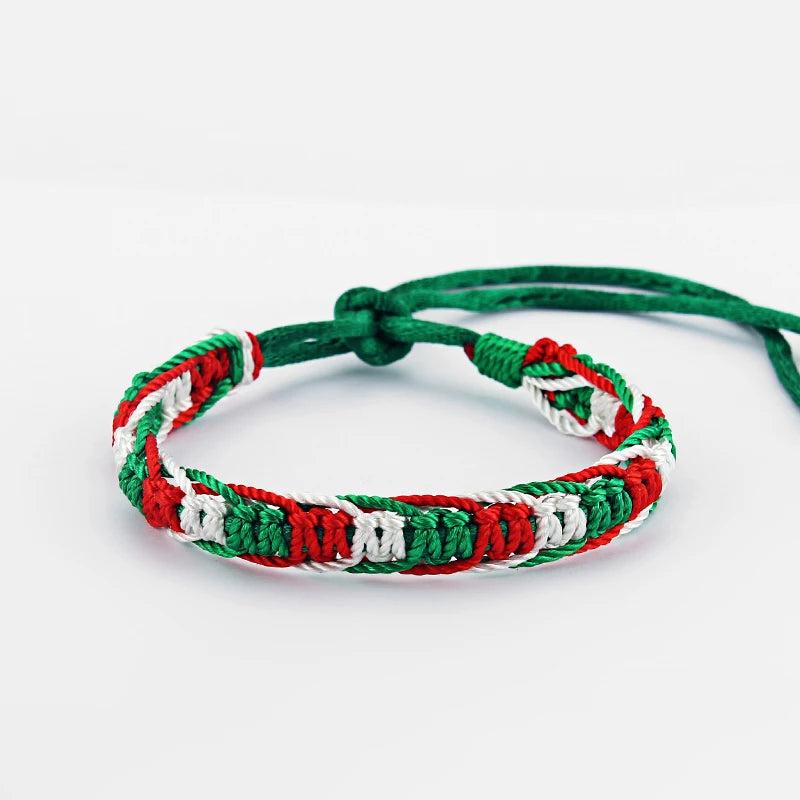 10PCS Flag Green Red Silk Cord Macrame Friendship Bracelet