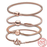 925 Silver Rose Romantic Moment Snake Chain Bracelet
