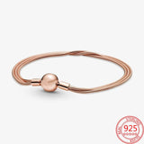 925 Silver Rose Romantic Moment Snake Chain Bracelet
