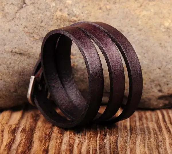 G422 Dark Brown Vintage Leather Bracelet Cuff