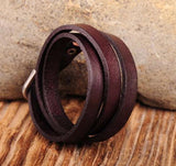G422 Dark Brown Vintage Leather Bracelet Cuff