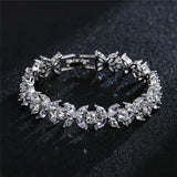 Ekopdee Leaf Flower Bracelet with AAA+ Cubic Zirconia