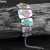 Vintage 7 Chakra Stone Bracelet Antique Silver Plated Quartz Tiger Eye