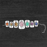 Vintage 7 Chakra Stone Bracelet Antique Silver Plated Quartz Tiger Eye