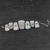 Vintage 7 Chakra Stone Bracelet Antique Silver Plated Quartz Tiger Eye