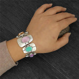 Vintage 7 Chakra Stone Bracelet Antique Silver Plated Quartz Tiger Eye