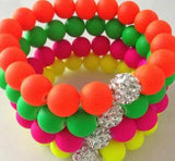 16Pc Mix Neon Fluorescence Candy Disco Ball Stretch Bracelet Crystal