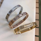 Classic Stainless Steel Women Bracelet Crystal Sliding Wedding Band