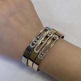 Classic Stainless Steel Women Bracelet Crystal Sliding Wedding Band