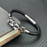 Stainless Steel Leather Bracelet with Magnetic Clasp