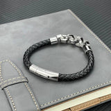 Stainless Steel Leather Bracelet with Magnetic Clasp