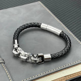 Stainless Steel Leather Bracelet with Magnetic Clasp