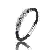 Stainless Steel Leather Bracelet with Magnetic Clasp