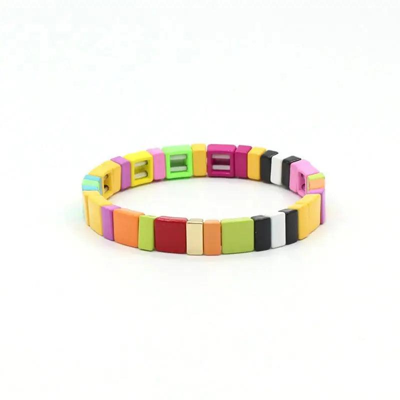 Boho Ethnic Enamel Bangle Set Charm Macaron Colorblock Stacked Bangle