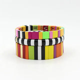 Boho Ethnic Enamel Bangle Set Charm Macaron Colorblock Stacked Bangle