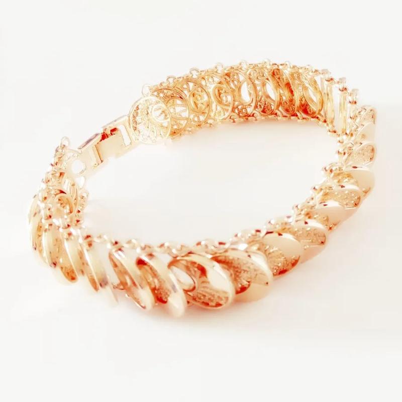 Bracelet 585 Rose Women Jewelry 20 CM Long Hand Catenary Link Wide Bracelets
