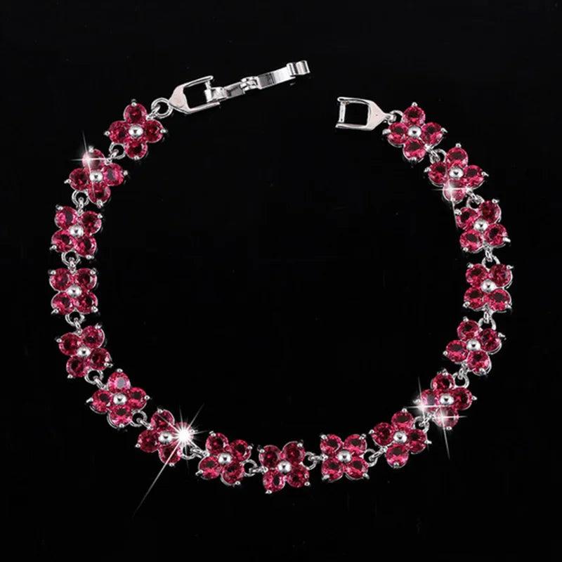Pera Lovely 4 Leaf Flower CZ Women Bracelet Red Stone B008