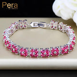 Pera Lovely 4 Leaf Flower CZ Women Bracelet Red Stone B008