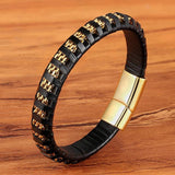 Mens Leather Bracelet with Stainless Steel Chain