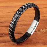 Mens Leather Bracelet with Stainless Steel Chain