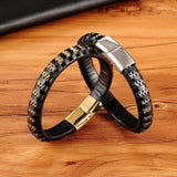 Mens Leather Bracelet with Stainless Steel Chain
