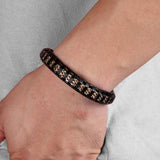 Mens Leather Bracelet with Stainless Steel Chain