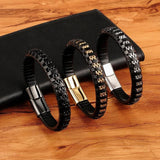 Mens Leather Bracelet with Stainless Steel Chain