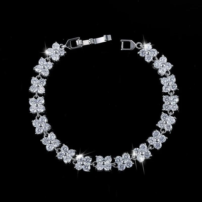 Summer Four Leaf Clover Flower Dark CZ Stone Bracelet
