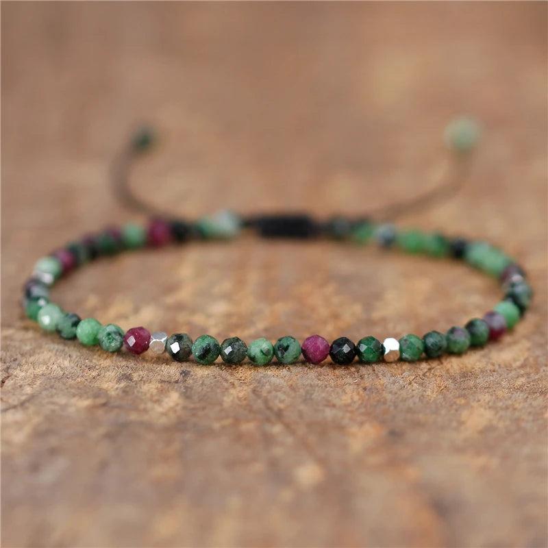 Minimalist 4mm Epidote Tibetan Beads Bracelet Adjustable Dainty Yoga Jewelry