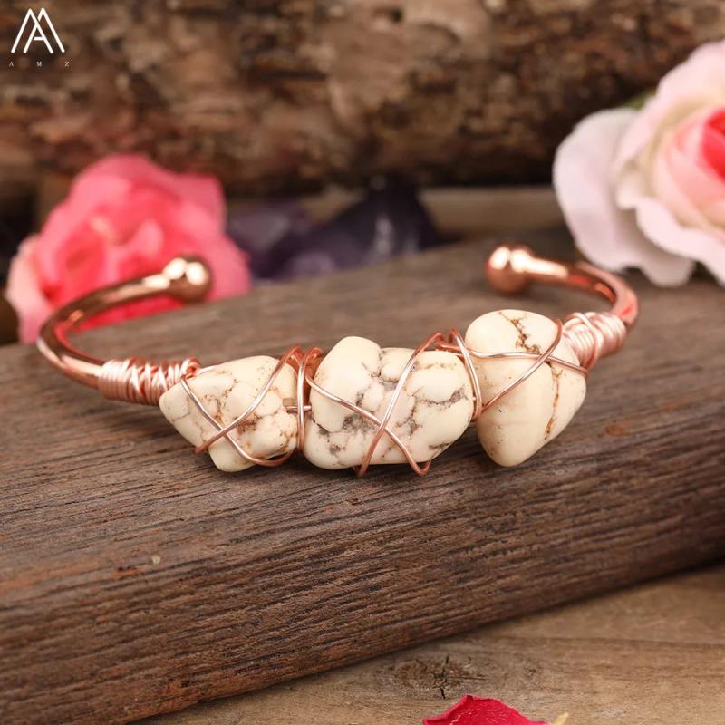Turquoise Stone Copper Wire Cuff Bracelet