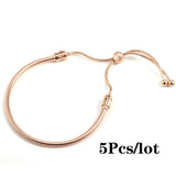 5Pcs Silver Plated Adjustable Charm Bracelets for Women