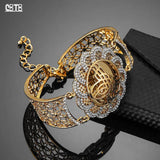 Muslim Islam Wedding Gift Vintage Golden Flower Wide Sleeve Bracelet
