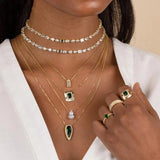 Silver Geometric CZ Paved Wedding Choker Necklace for Women