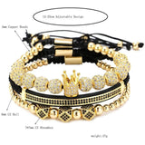 3Pcs/Sets Braiding Bracelet Sets Hip Hop Men Pave CZ Zircon Crown Charm Bracelet