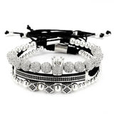 3Pcs/Sets Braiding Bracelet Sets Hip Hop Men Pave CZ Zircon Crown Charm Bracelet