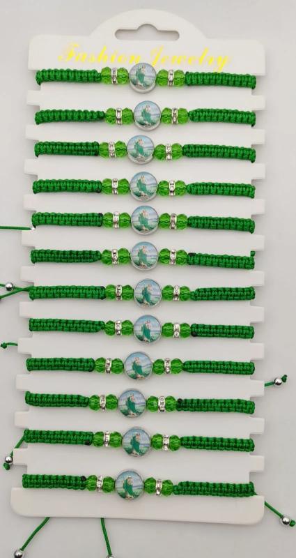 Christian Glass Bead Bracelet Crystal Religious Adjustable