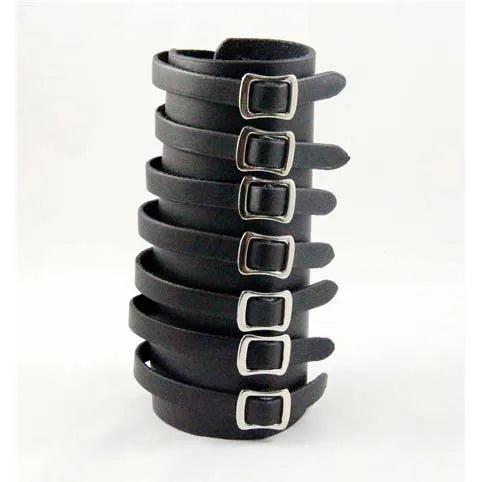 Leather Wide Wristband Metal Bracelet