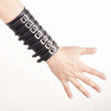 Leather Wide Wristband Metal Bracelet