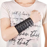 Leather Wide Wristband Metal Bracelet