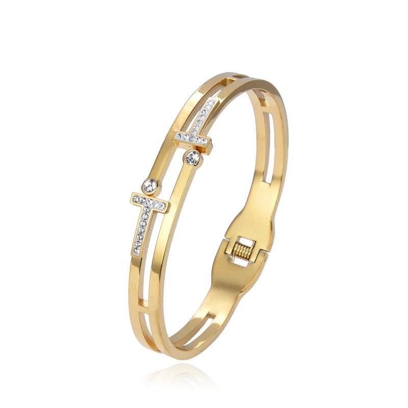 Stainless Steel Double T Bracelet for Women