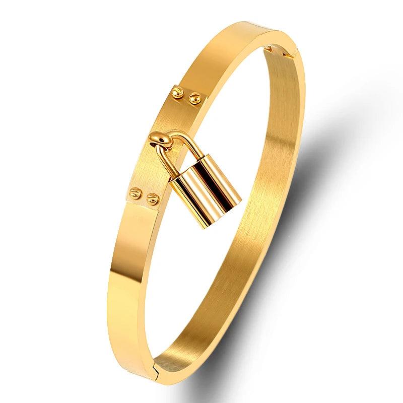 Rivet Charm Cuff Bracelets Stainless Steel Metal Buckle Lock Bangles