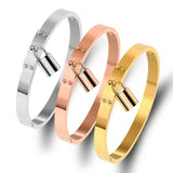 Rivet Charm Cuff Bracelets Stainless Steel Metal Buckle Lock Bangles