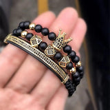 3pcs/Set CZ Crown Bracelet Natural Stone Beads Women Men Jewelry