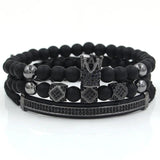 3pcs/Set CZ Crown Bracelet Natural Stone Beads Women Men Jewelry