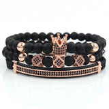 3pcs/Set CZ Crown Bracelet Natural Stone Beads Women Men Jewelry