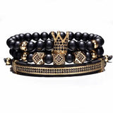 3pcs/Set CZ Crown Bracelet Natural Stone Beads Women Men Jewelry