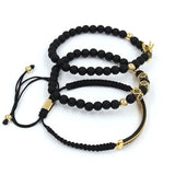3pcs/Set CZ Crown Bracelet Natural Stone Beads Women Men Jewelry