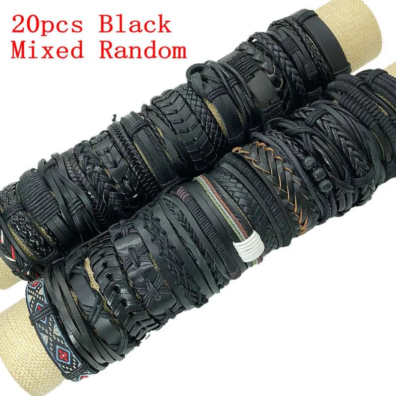 20Pcs/Lot Retro Vintage Leather Bracelets Bangle Mix Styles Adjustable