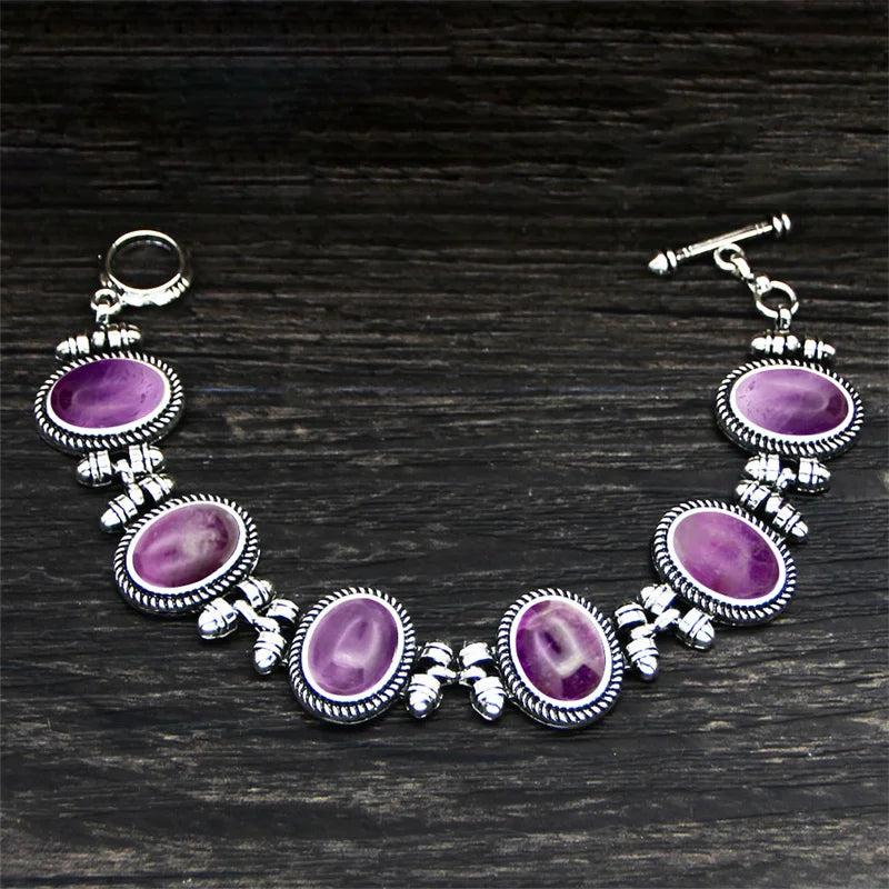 Natural Stone Amethysts Women Bracelet Silver Plated Purple Jewelry